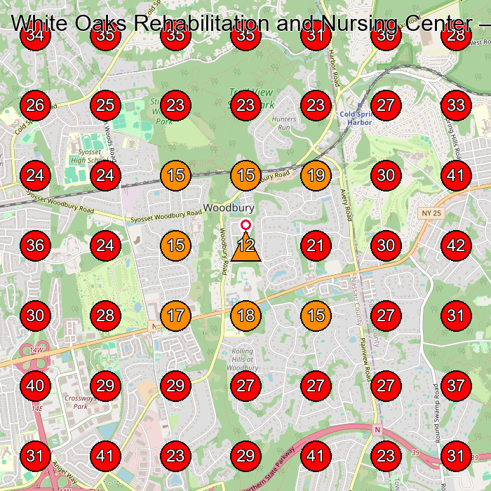 White Oaks Rehabilitation and Nursing Center GeoGrid visibility map for Rehabilitation Center in Woodbury